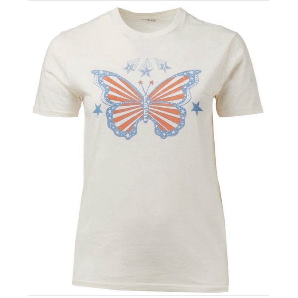 USA 250th T-Shirt Womens 2XL Patriotic Butterfly 60% Cotton Blend